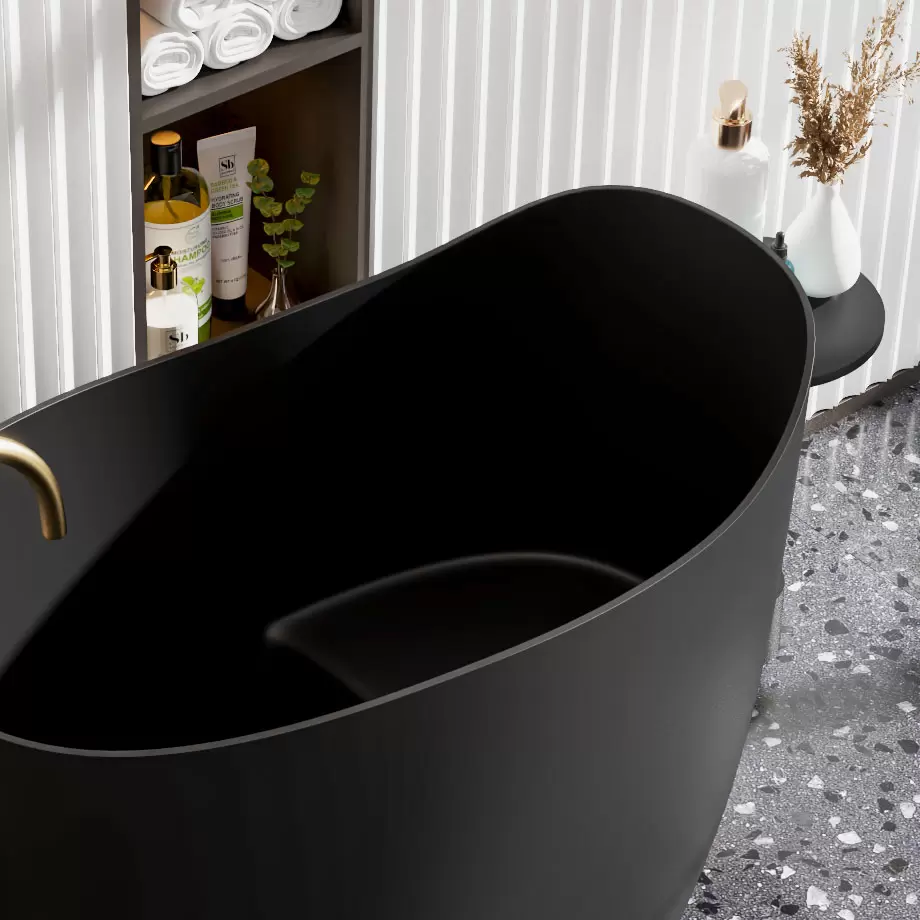 Deep soaking bathtub matte black top view
