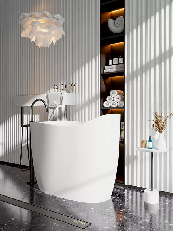 Deep soaking freestanding bathtub Pearl White front view