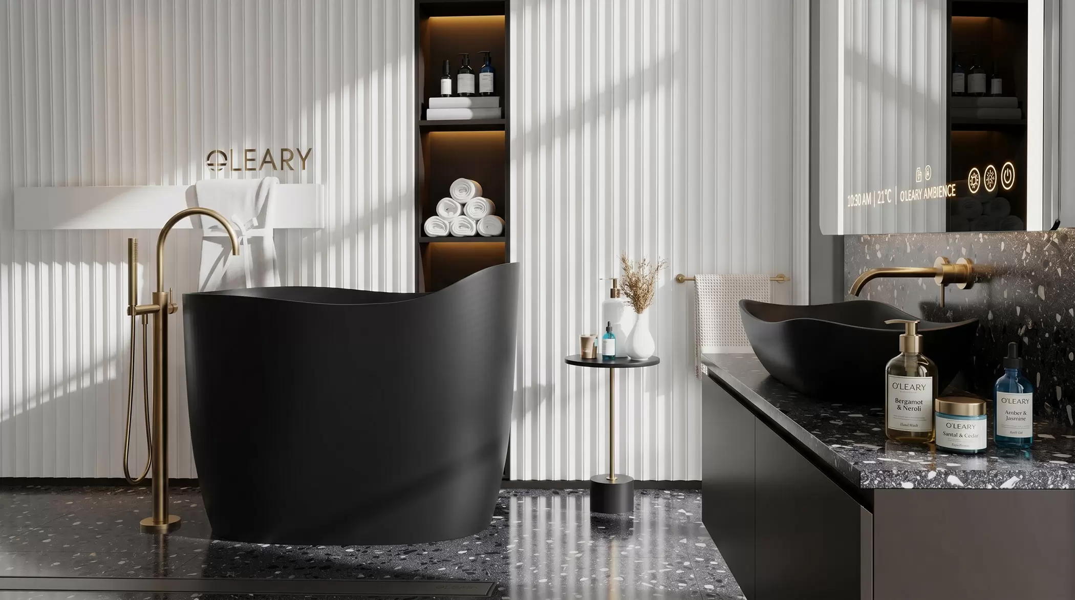 Deep soaking bathtub creating a luxury bathroom ambiance