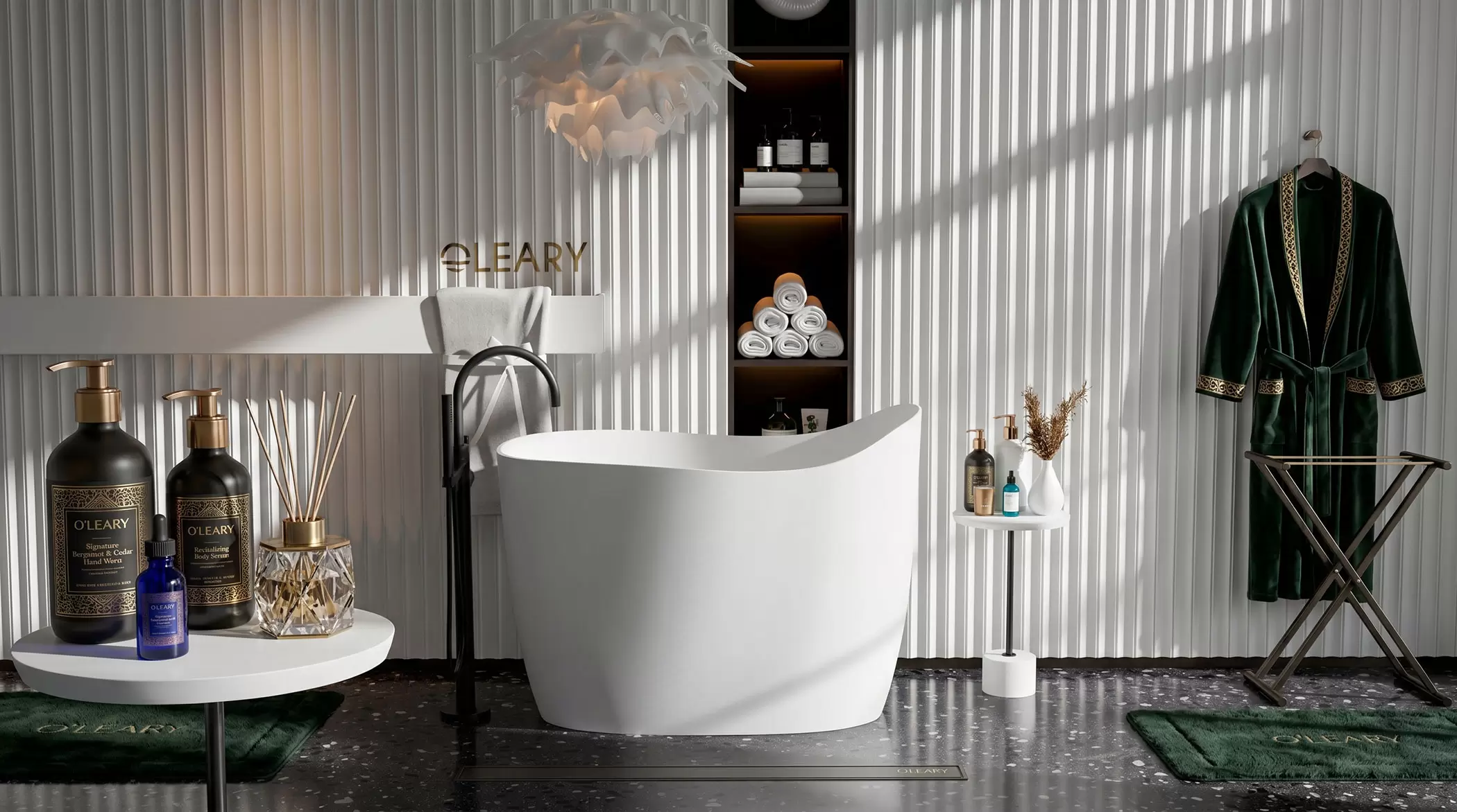 Deep soaking bathtub in luxury hotel bathroom setting