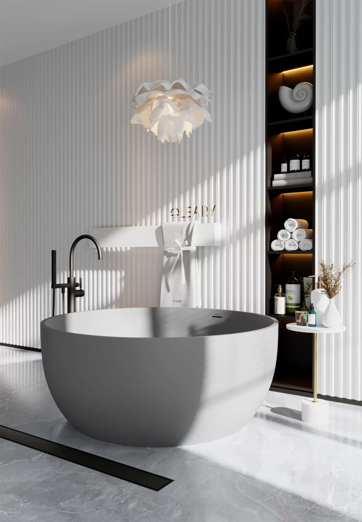 OLEARY OL-50009 modern solid surface freestanding-bathtub hero view - professional product photo