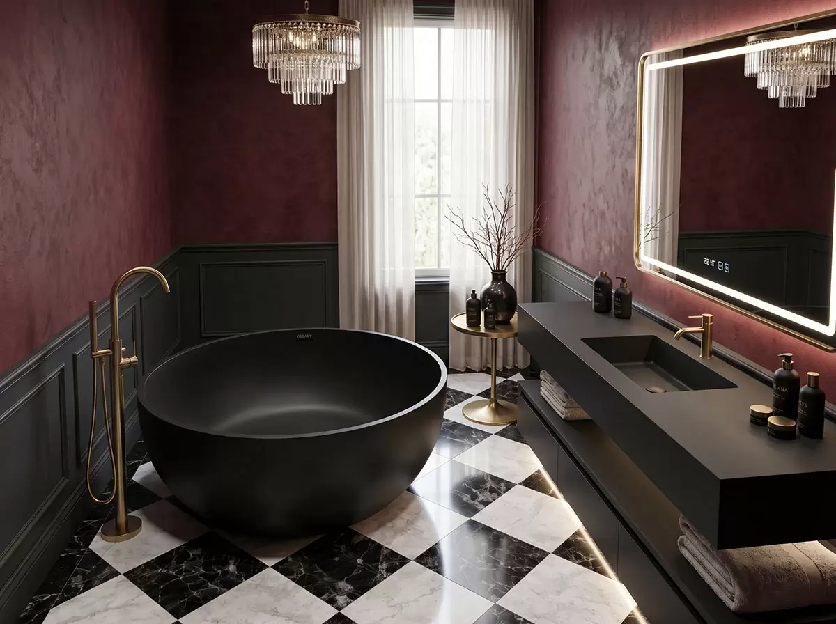 OLEARY FHC10009 round bathtub - matte black - lifestyle setting