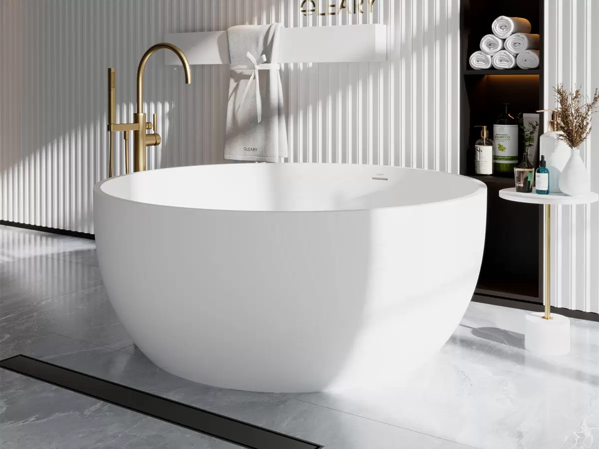 OLEARY Round Freestanding Bathtub | Solid Surface Deep Soaking Tub | 5 Custom Sizes