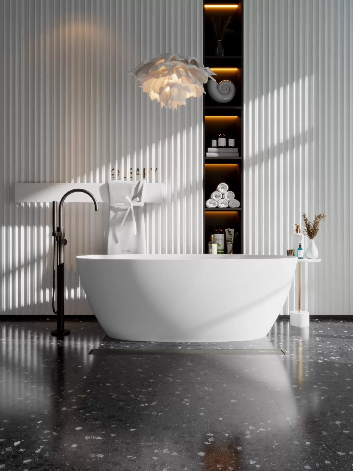 OLEARY OL-50055 modern solid surface freestanding-bathtub lifestyle scene - professional product photo (12)