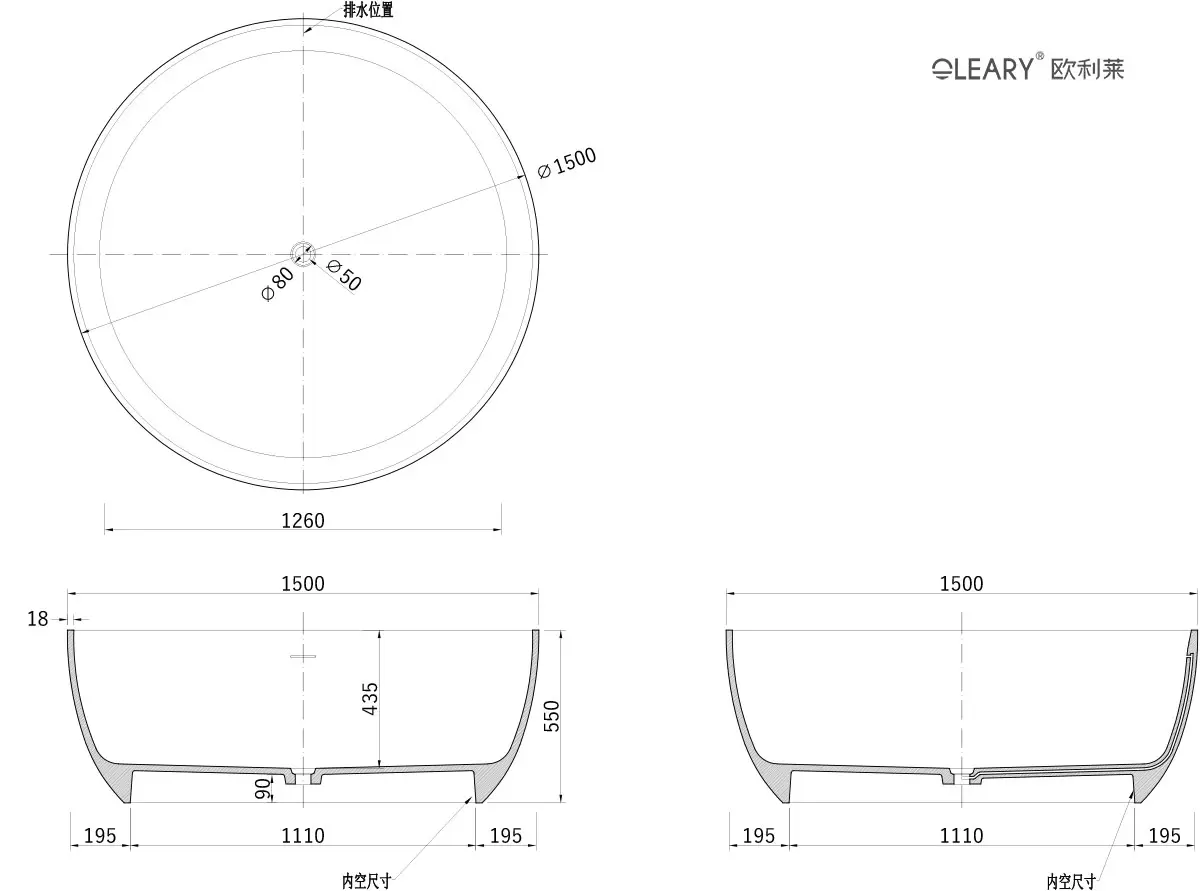 OLEARY OL-50009 modern solid surface freestanding-bathtub CAD drawing - professional product photo (14)