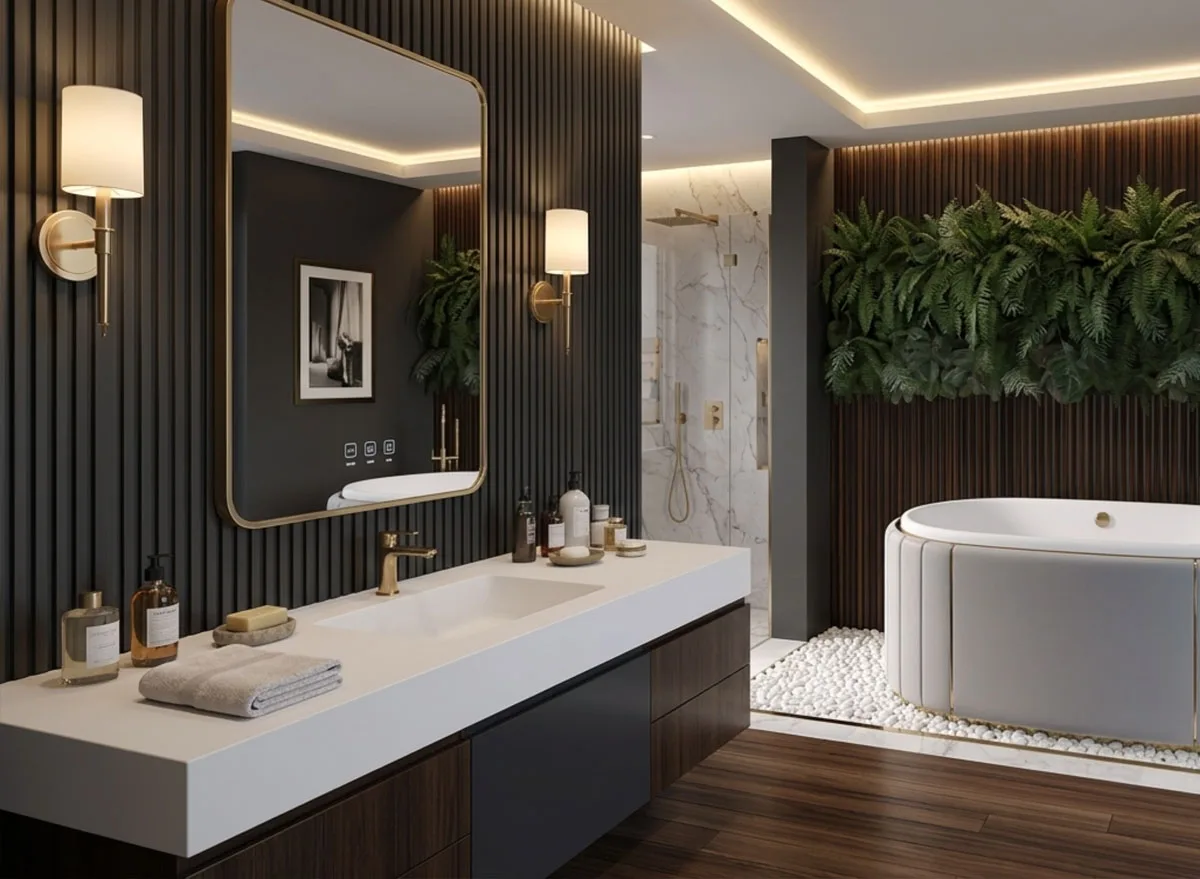 OLEARY five-star hotel batch washbasin engineering scene — wall-hung and undermount basins lined up for batch installation.