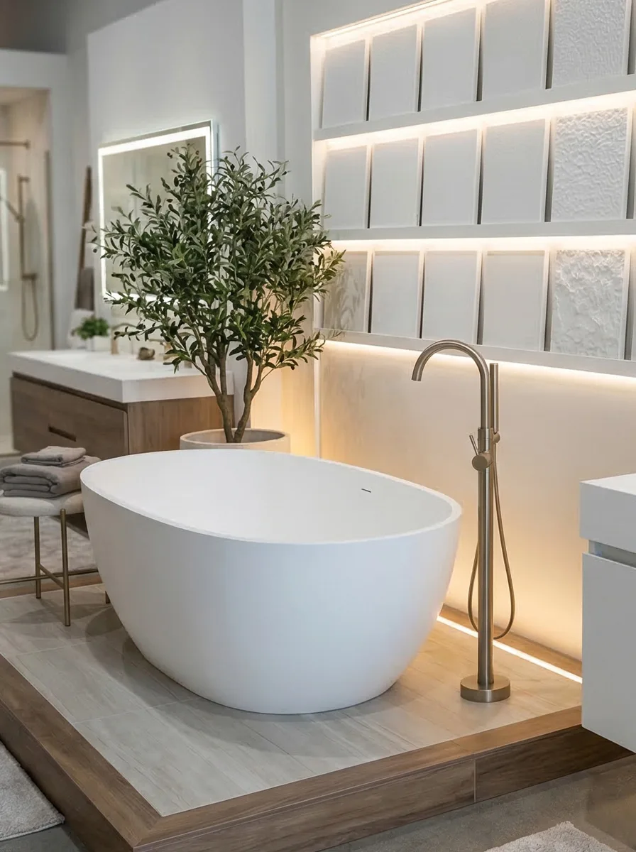OLEARY bathtub product display area in the manufacturing factory showroom.