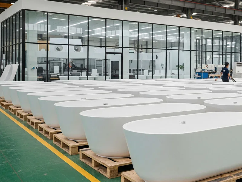 OLEARY modern solid surface bathtub production workshop with quality control.