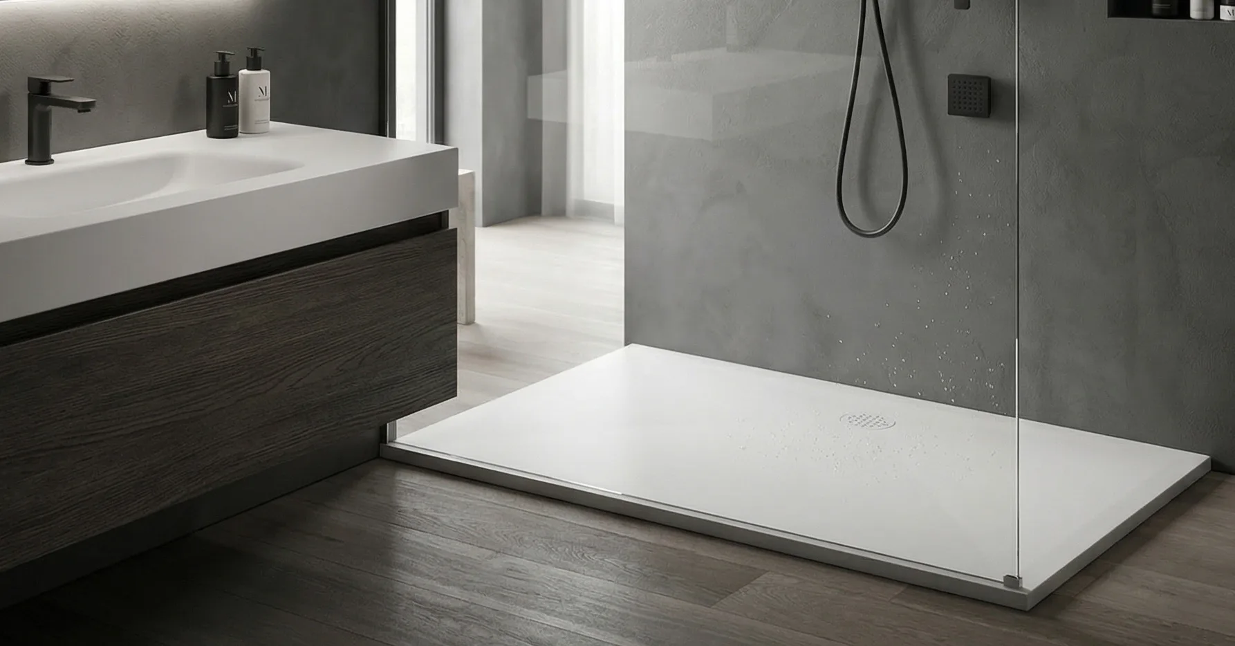 OLEARY solid surface shower base and bathtub package with gold floor faucet for hotel bathroom supply.