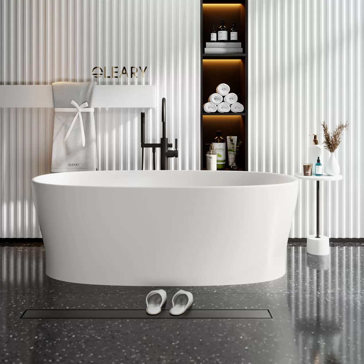 OLEARY OL-50023 modern solid surface freestanding-bathtub lifestyle scene - professional product photo (9)