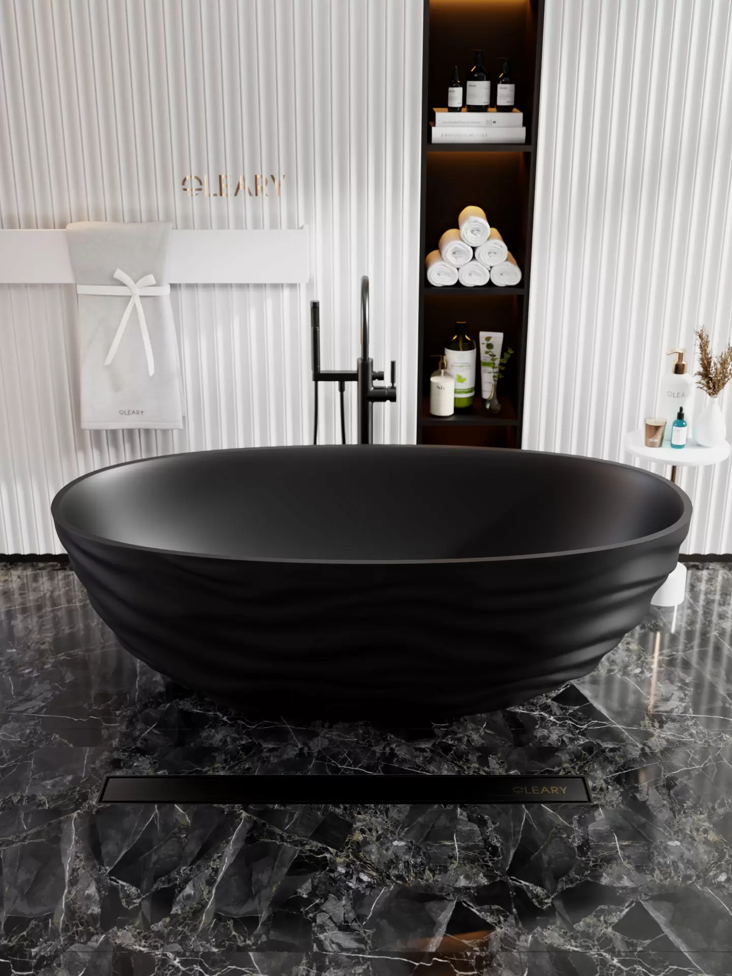 OLEARY OL_BT_50023 modern solid surface freestanding-bathtub hero view - professional product photo