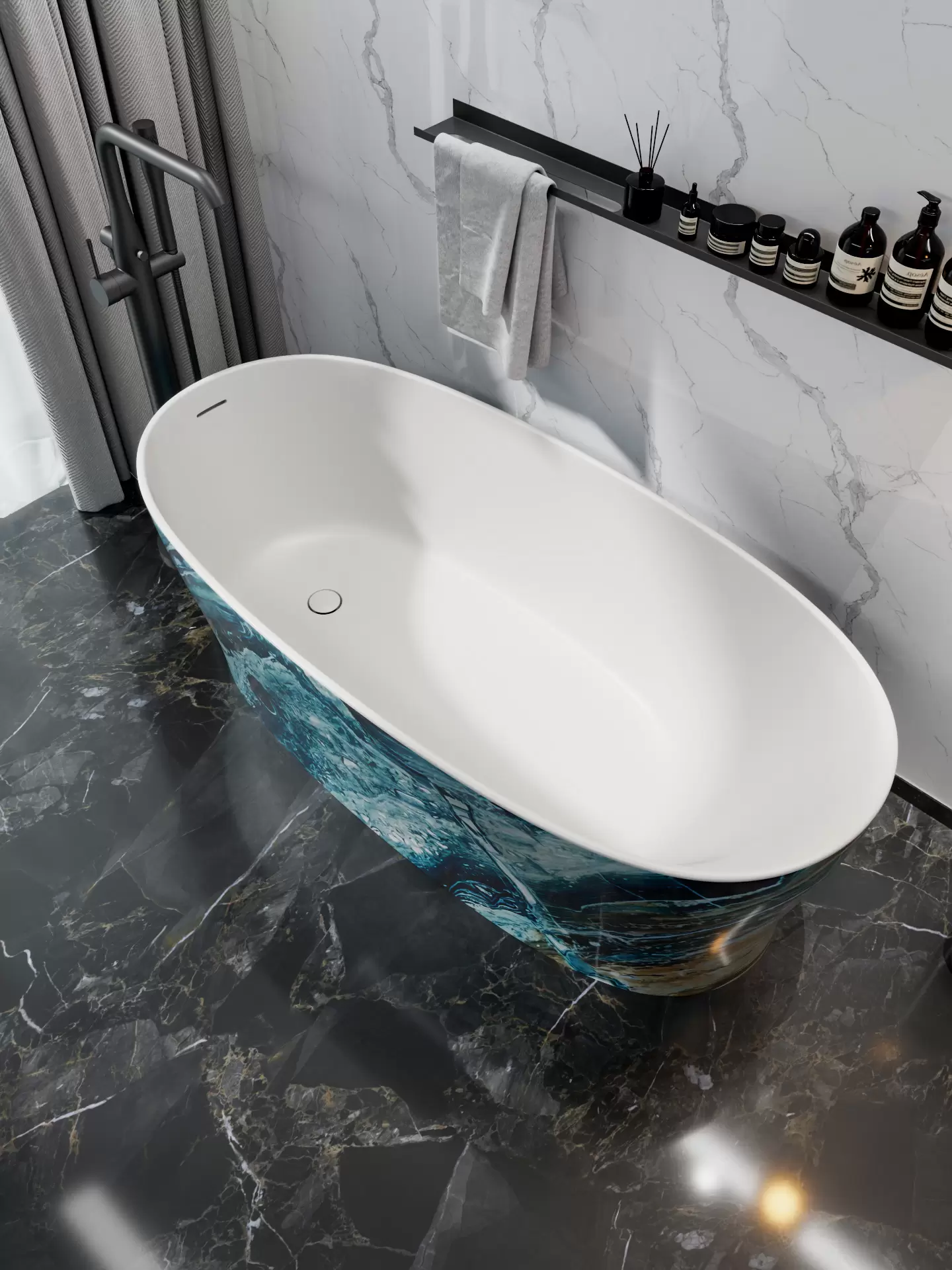OLEARY OL_BT_50023P modern solid surface freestanding-bathtub lifestyle scene - professional product photo (5)