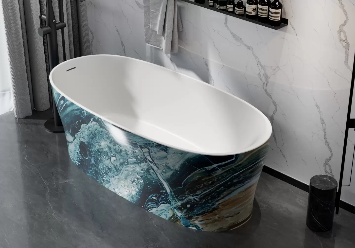 2026 New Arrival: Italian Light-Luxury Solid Surface Bathtub | Faux Marble & Wood-Grain Exterior Finish | Ideal for Custom Hospitality Projects