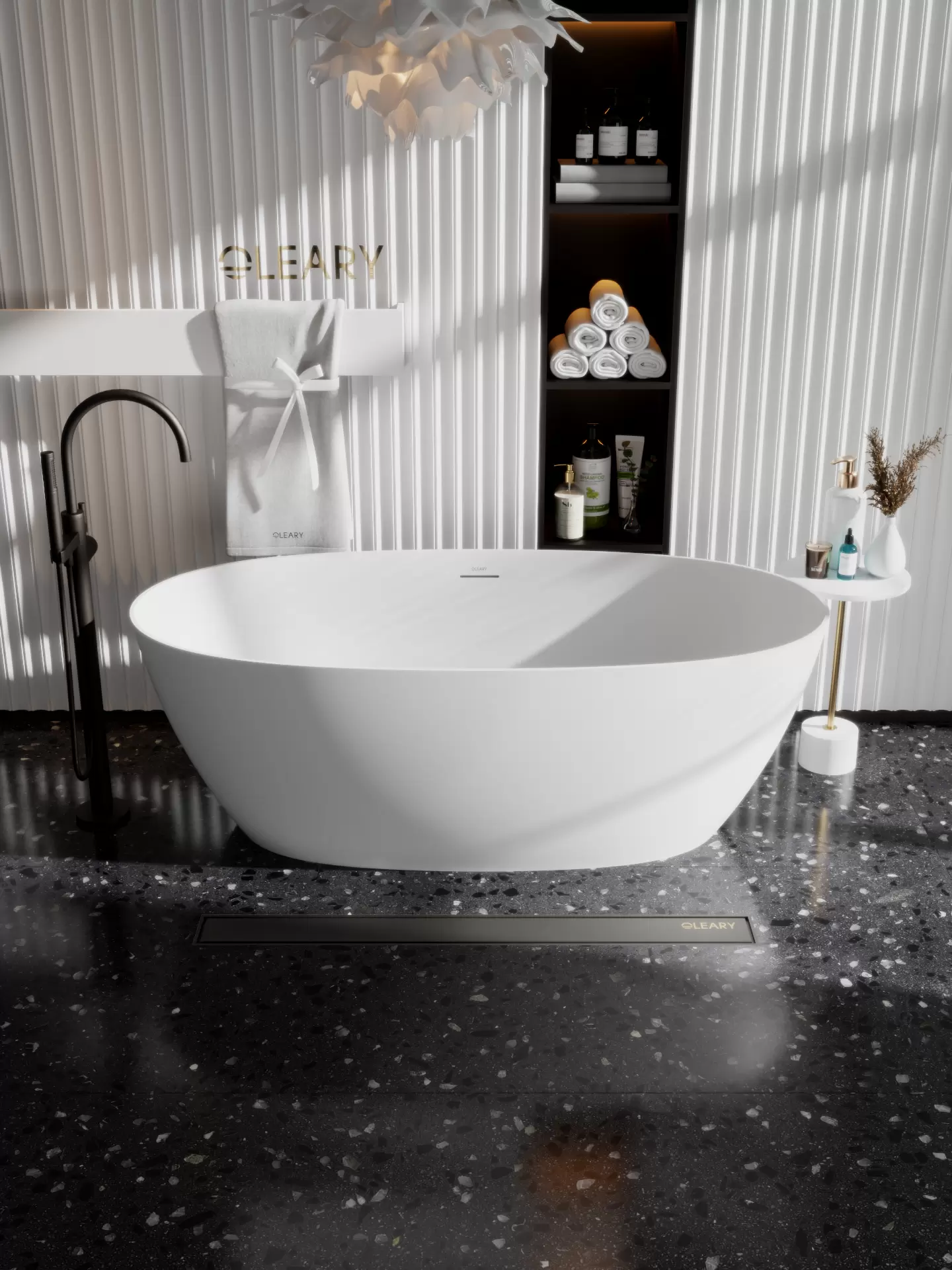 OLEARY OL-50055 modern solid surface freestanding-bathtub hero view - professional product photo